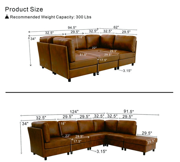 English Elm Modern Foil Fabric Modular Sectional Sofa Reconfigurable Living Room Seating Light Brown W5568S00051