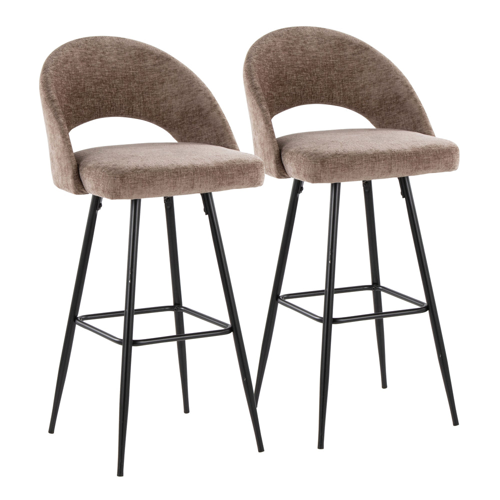 English Elm Fixed-height Metal Frame Barstools with Upholstered Seats and Geometric Footrest Set of 2 Brown B202S01936