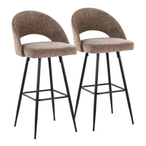 English Elm Fixed-height Metal Frame Barstools with Upholstered Seats and Geometric Footrest Set of 2 Brown B202S01936