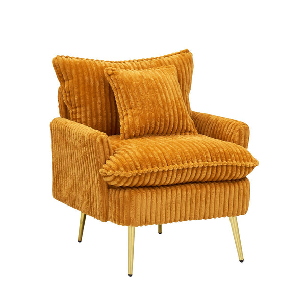 English Elm 30.31 Modern Corduroy Single Chair Sofa with Sponge Cushion, Solid Wood Frame & White Metal Legs Yellow W1278P360535