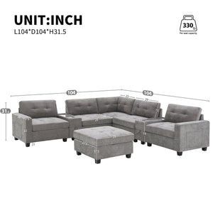 English Elm [new U-shaped Chenille Sectional Six Seat Tufted Couch with Usb Charging Storage Gray N723S1191E