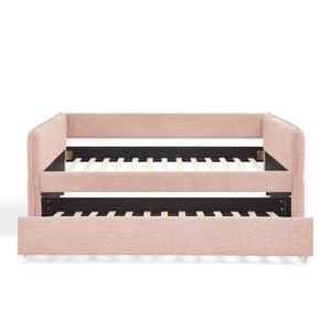 English Elm Full Size Boucle Daybed with Pop up Trundle Tufted Upholstered Sofa Sleeping Pink W1413S00175