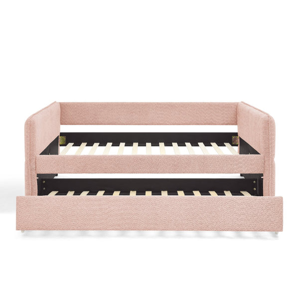 English Elm Full Size Boucle Daybed with Pop up Trundle Tufted Upholstered Sofa Sleeping Pink W1413S00175