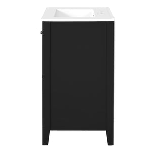 English Elm 24" Modern Bathroom Vanity with Ceramic Basin, French Country Cross-Grid Design & Soft-Close Drawers Black N710P280655B