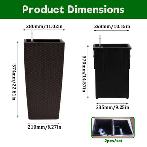 English Elm Pack of 2 Tall Square Faux Rattan Outdoor Planters with Auto Watering Patio Porch Set Brown W3213P311469