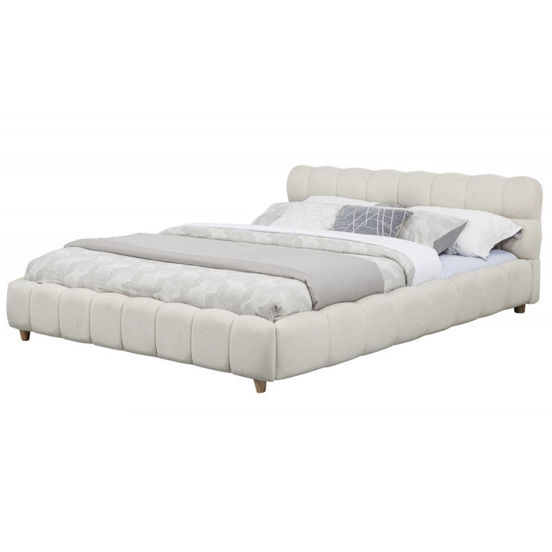English Elm Modern Jute Upholstered Queen Platform Bed Low Profile Grid Texture Minimalist Frame B011S02297