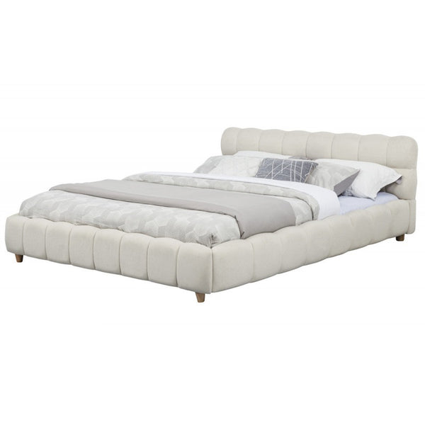 English Elm Modern Jute Upholstered Queen Platform Bed Low Profile Grid Texture Minimalist Frame B011S02297