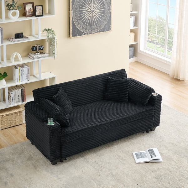 English Elm 80 Inch Black Corduroy Sofa Bed – Versatile, Comfortable, And Stylish For Living Room & Apartment Use W1658P269824