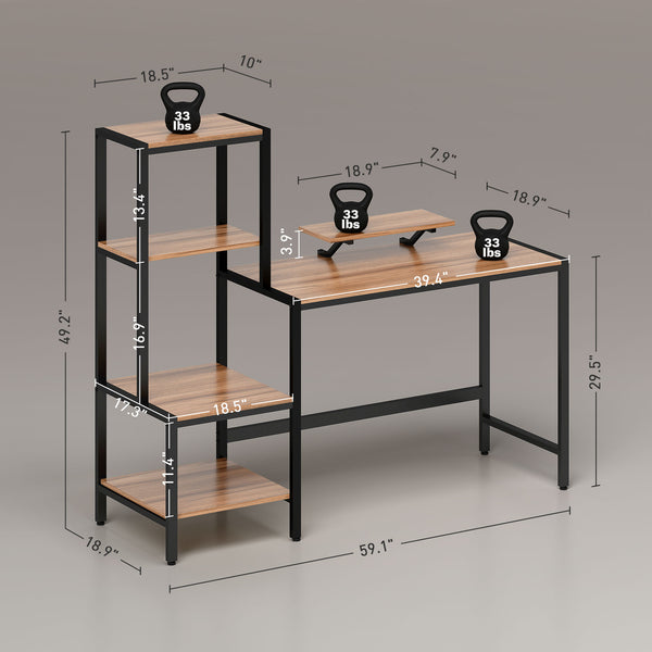 English Elm Computer Desk with Reversible Four Tier Shelving and Monitor Riser for Home Office T3971P411647