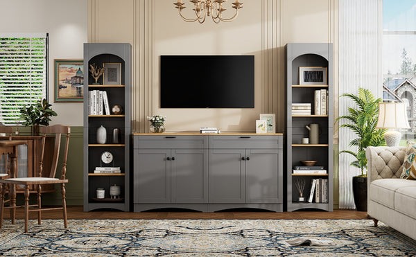 English Elm On-Trend 3-Piece Rustic Farmhouse Entertainment Center For Tvs Up To 70", Versatile Storage Solution N721S000045E-GIGA