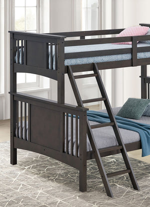 English Elm Modern Twin-Over-Full Bunk Bed with Angled Ladder, Solid Hardwood Frame and Patented Lock Joint Grey Mix 81 L x 15 W x 4 H B2741S00291