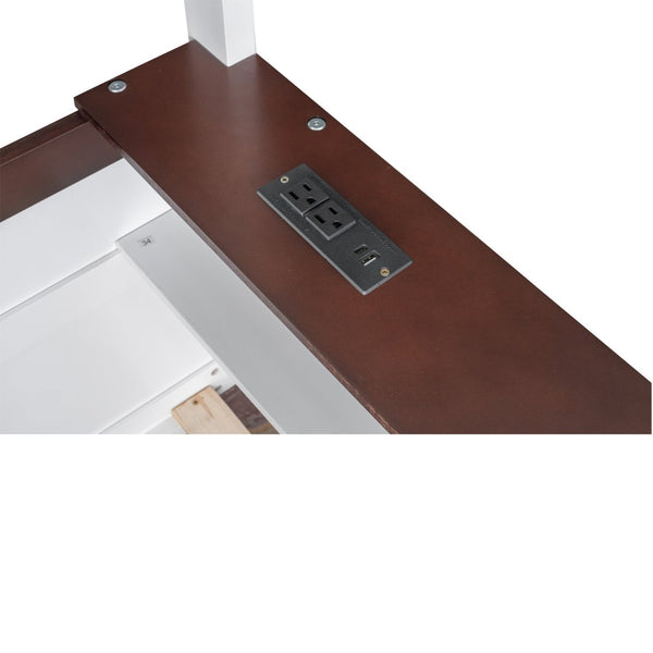 English Elm Queen Size Wooden Bunk Bed With Storage, Led Light, Usb Charging & Shelves For Modern Living Space N7090005006K-GIGA