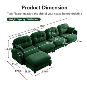 English Elm Modular L-Shaped Sectional Sofa With Ottoman, Soft Chenille, Ergonomic Design For Versatile Comfort W714S01402