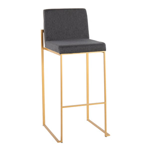 English Elm Fuji High Back Barstool Set Of 2 In Luxe Gold Steel & Charcoal Fabric - Modern Comfort For Any Space B202P222175