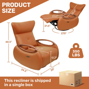 English Elm Power Reclining Swivel Chair Eco Leather Oak Armrests 260 Degree Lounge Seating Orange W3795P502502