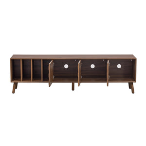 English Elm 68" Mid-century Walnut Media Console with Open Shelves and Soft-close Cabinet Storage N710P446195P