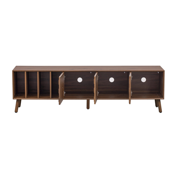 English Elm 68" Mid-century Walnut Media Console with Open Shelves and Soft-close Cabinet Storage N710P446195P