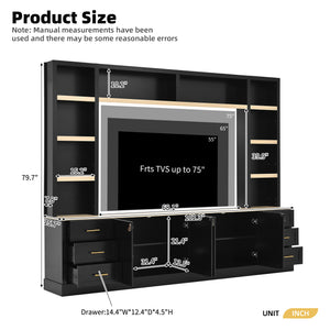 English Elm 102.3"w Farmhouse Wall Unit Four Piece Entertainment Center with Storage for Living Room N721S000051B-2