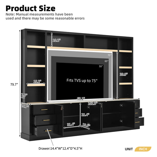 English Elm 102.3"w Farmhouse Wall Unit Four Piece Entertainment Center with Storage for Living Room N721S000051B-2