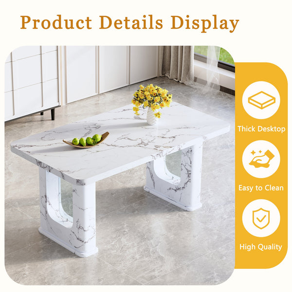 English Elm 64.5×35.4 Marble Pattern Glass Base Dining Table Seats 8 Modern Nordic Style W2827S00031