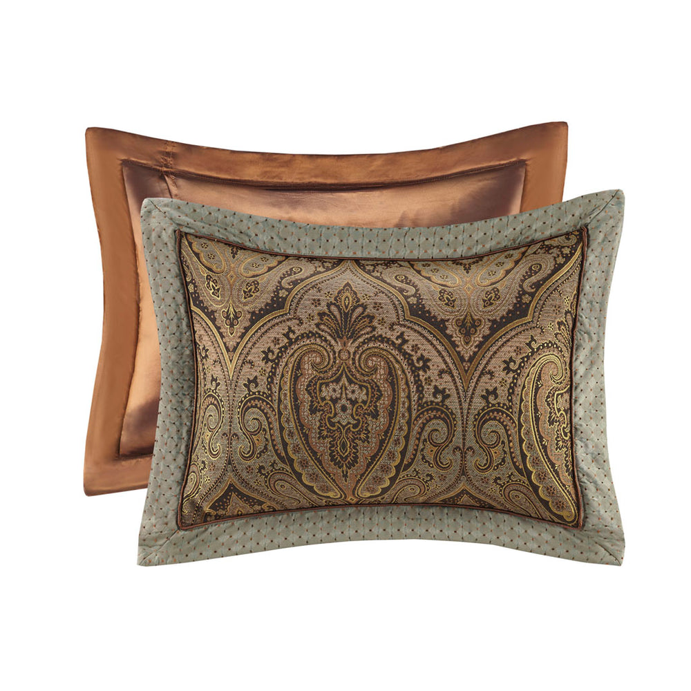 JLA Home Hampton Hill - 10 Piece Jacquard Comforter Set Luxury Medallion Weave in Deep Blue & Brown Oversized Ensemble 110 L x 96 W x 1.5H JLA10-055