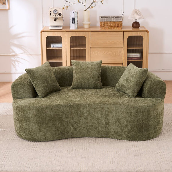 English Elm Crescent-shaped Chenille Sofa Curved Low-back Two-seater with Cloud-like Deep Cushions Green W2012P375743