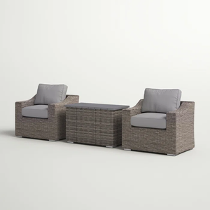 English Elm Chic Rattan Wicker 3-Piece Outdoor Conversation Set — Fully Assembled, Plush Removable Cushions, Weather-Resistant Elegance B120S00023