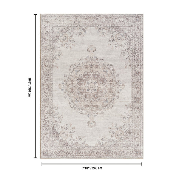 English Elm Oxford Medallion Area Rug Ivory Polyester Pile Low Profile for Living Room Entryway B186P428898