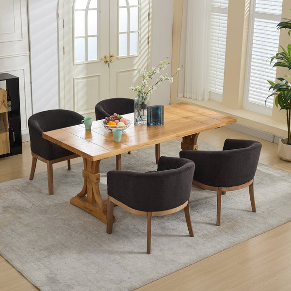 English Elm Mid Century Modern Barrel Dining Chair With Arms - Plush Linen, Durable Hardwood Frame, Versatile Use W1143P346925