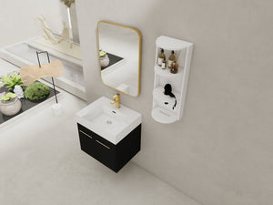 English Elm 24 Inch Wall-Mounted Bathroom Vanity Set With Thick Resin Sink & Three-Tier Storage Rack Design W999S00365