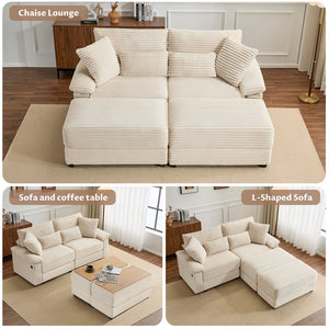 English Elm Double Chaise Sectional Sofa with Corduroy Upholstery Usb Charging and Storage Ottomans W2606P317518