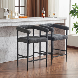 English Elm Modern Upholstered Bar Stools with Boucle Fabric and Armrests, Sturdy Metal Frame, Ergonomic Comfort DARK GREY W1901P264275