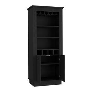 English Elm Lafayette Elegant Bar Cabinet with 4-Bottle Wine Rack, 10-Glass Holder and Spacious Dual-Door Storage Black 34 L x 27 W x 5 H B070S00327