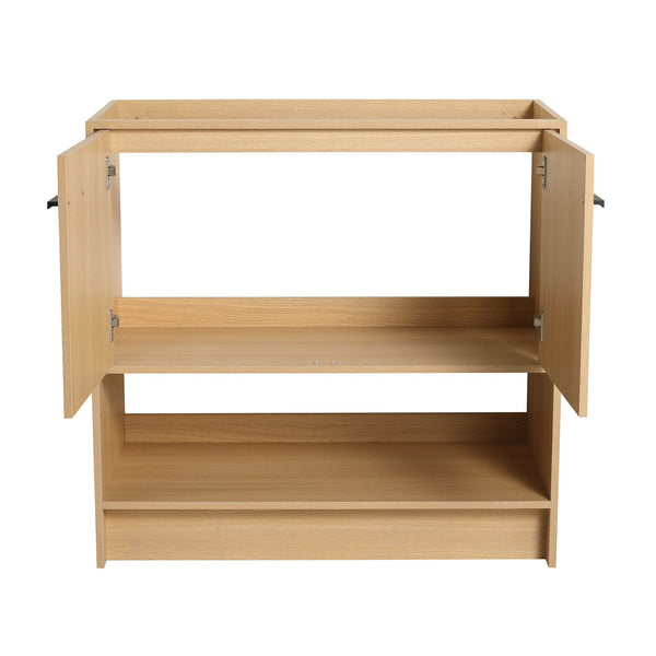 English Elm 36" Freestanding Bathroom Vanity with 2 Doors and Open Shelf, Modern Ergonomic Plywood Cabinet Oak W1972P268400