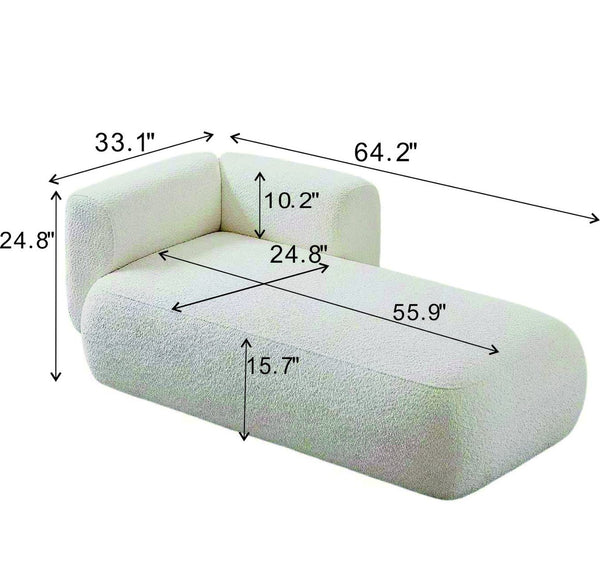 English Elm Upholstered Boucle Chaise Lounge with Foam Spring Interior and Wooden Legs W5515P437352