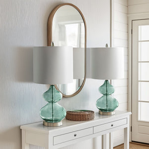 JLA Home 510 Design - Curved Double-Stacked Gourd Glass Table Lamps, Set of 2 with LED Bulbs, Brushed Silver & Gold Finish 5DS153-0018