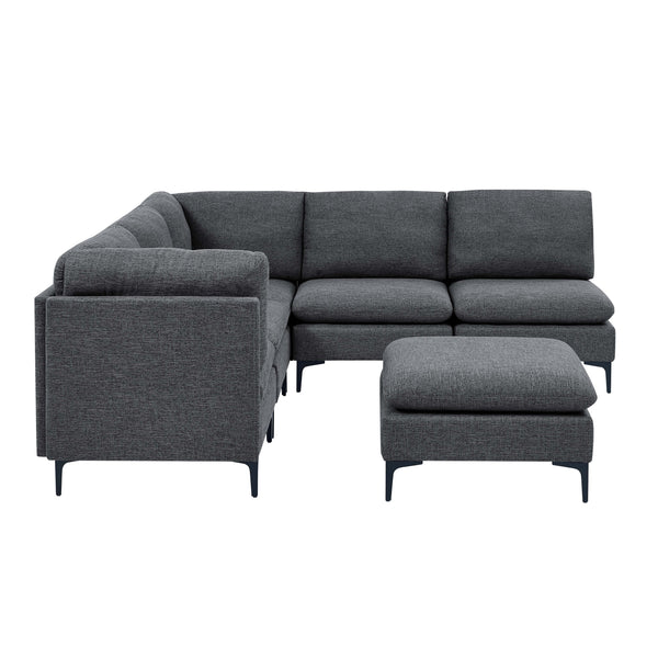 English Elm Linen Upholstered Modular Sectional Sofa with Tall Black Metal Legs for Living Room Dark Gray B2748S00114