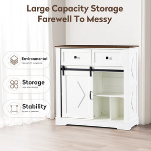 English Elm 39" Sliding Barn Door Buffet Sideboard with Walnut Top, 2 Drawers, 5 Compartments, Anti-Tip Safety and Durable MDF Finish W2948P245259