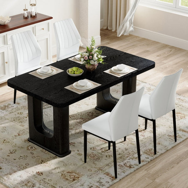 English Elm Table Set: Modern 64.5" Black Wood Textured Dining Table With 4 Stylish Pu Chairs For Comfort & Style W1151S04306-GIGA