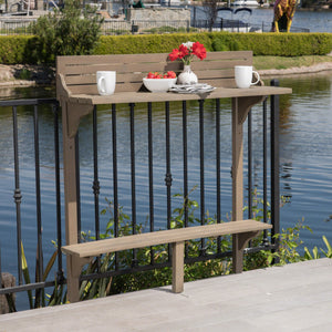 English Elm Outdoor Acacia Wood Railing Mount Bar Table Gray Finish for Compact Balcony Spaces 62603.00GRY