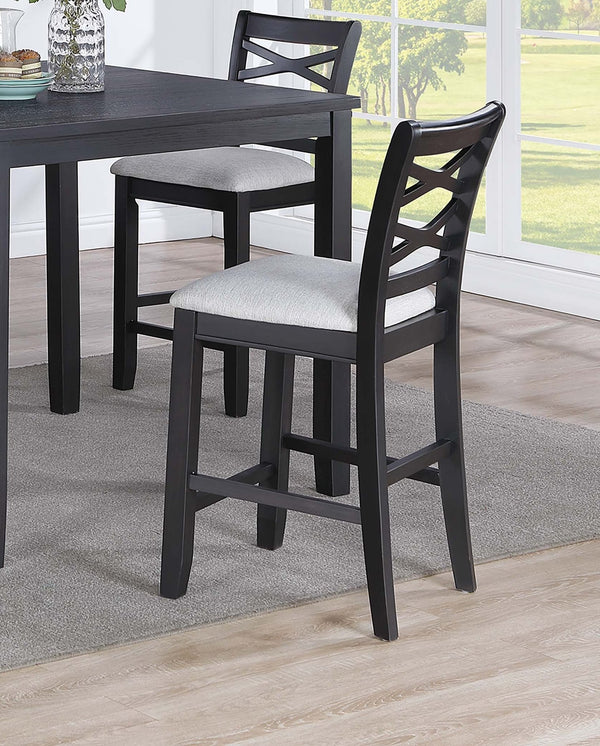 English Elm Dining 5pc Counter Height Charcoal Dining Set with Upholstered Cushions, Rubberwood X-Back Chairs B011P373691