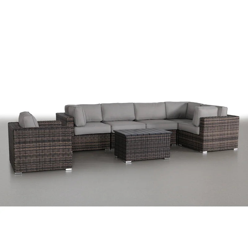 English Elm Pre-Assembled 7-Piece Rattan Sectional Set — No-Assembly Wicker Patio Sofa with Plush Cushions, Durable Weatherproof Design B120S00043