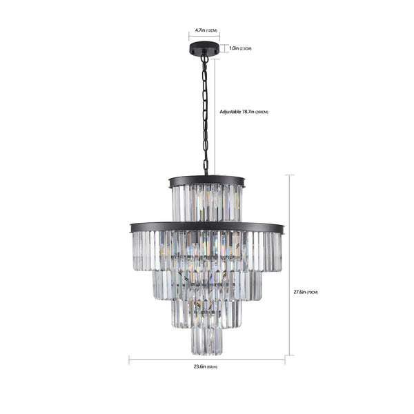 English Elm (Same As W1340P188535/L5002-600-B) 24" Luxurious 15-Light Crystal Chandelier In Black – Stunning 5-Tier Pendant For Any Space W1340P189339