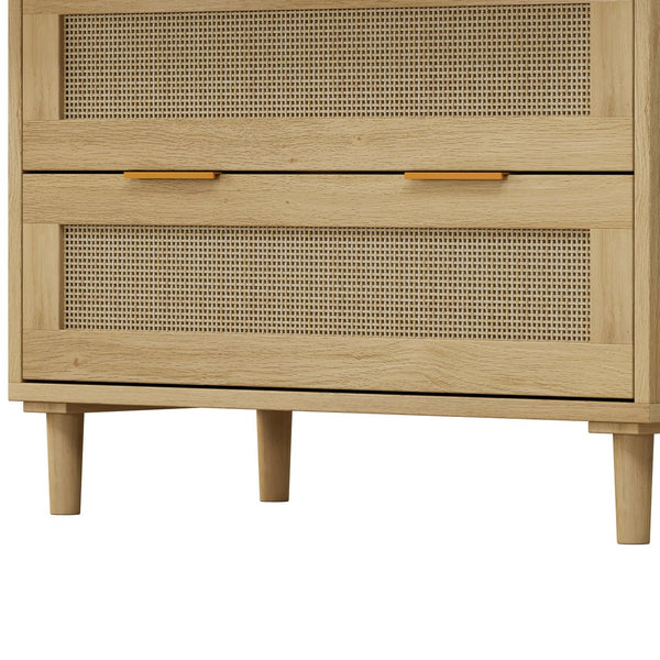 English Elm 3-Drawers Rattan Storage Cabinet Set Of 2 - Stylish Oak Cabinets For Bedroom, Living Room & More! W757S00025