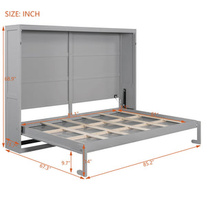 English Elm Queen Murphy Wall Bed with Led Lighting Modern Cabinet Folds Flat for Studio Living Gray LP100973AAE