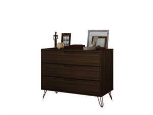 English Elm Rockefeller 35" Dresser with 3 Smooth-Glide Drawers, Metal Splayed Legs, TV-Ready Storage, Anti-Tip Chestnut B365P398130