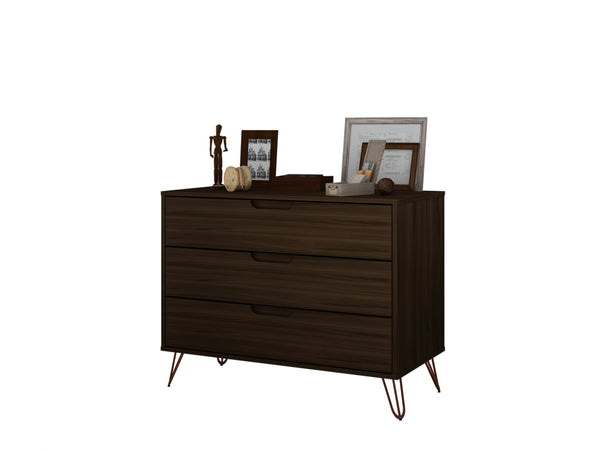 English Elm Rockefeller 35" Dresser with 3 Smooth-Glide Drawers, Metal Splayed Legs, TV-Ready Storage, Anti-Tip Chestnut B365P398130