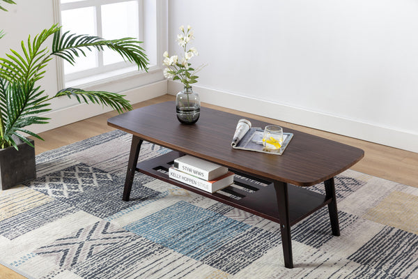 English Elm Nilda Two-tone Oak Coffee Table with Walnut Top and Dual Open Storage Shelves Espresso B2749P413402