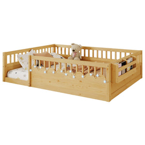 English Elm Full Montessori floor bed offering high rails, built-in light and shelf for safe independent sleep and storage Natural 79.13 L x 13 W x 6.3 H W2593P333587