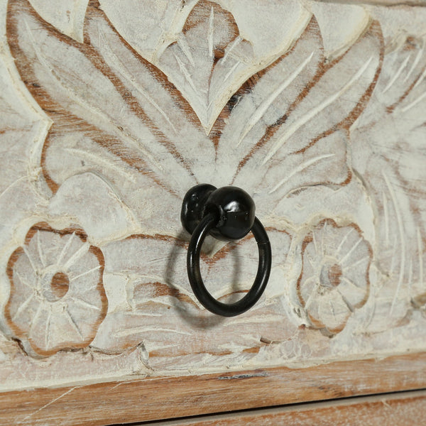 English Elm Christopher Knight Home® - Acacia Handcrafted 3-Drawer Dresser 40" Wide Whitewash & Natural Boho Accent Cabinet with Rings 71756.00